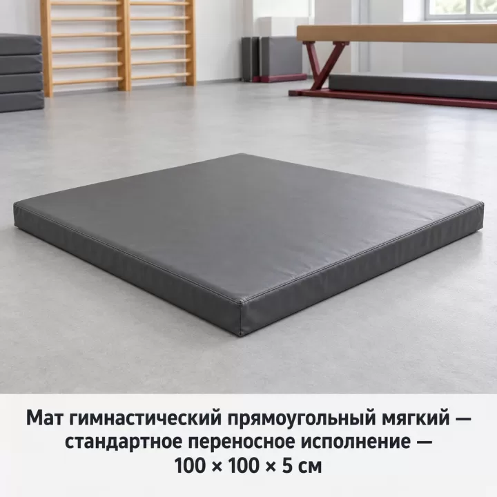 Мат гимнастический прямоугольный мягкий — стандартное переносное исполнение — 100 × 100 × 5 см