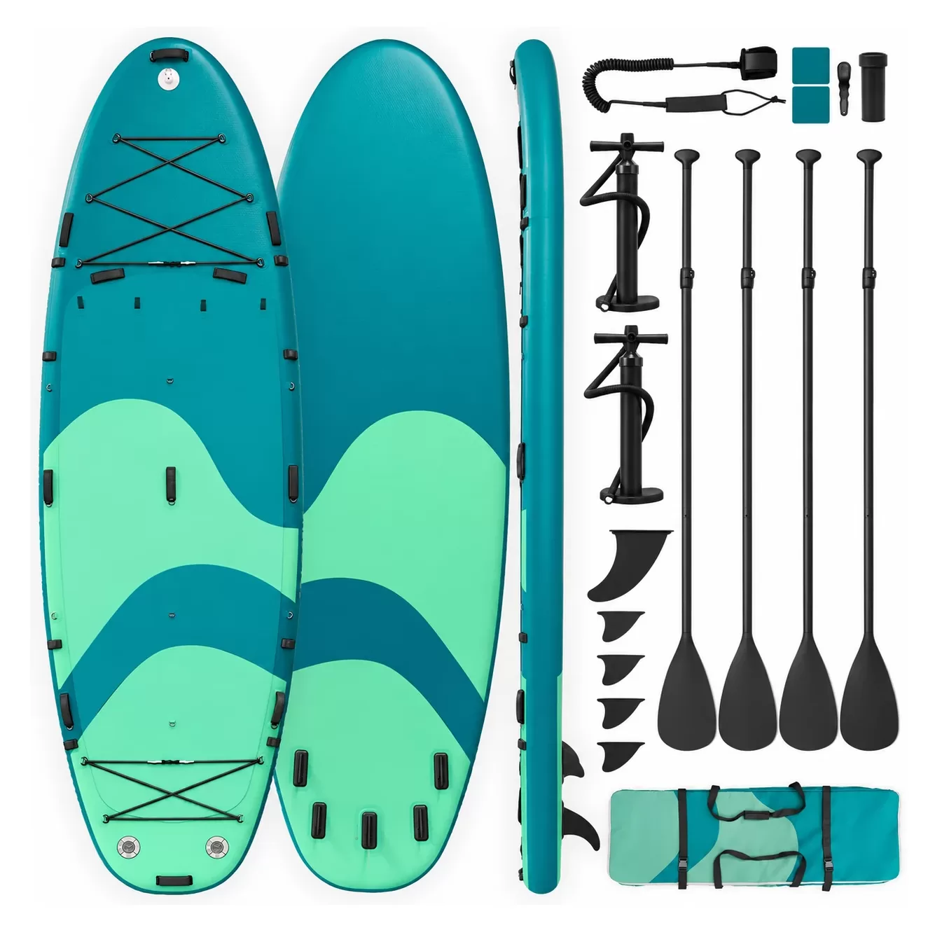 Надувная SUP-доска BIG SUP 457 «Команда 4», бирюзовый — технический вид и комплект
