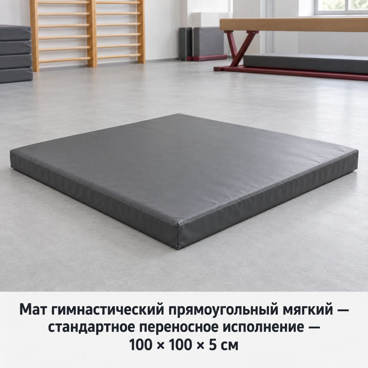 Мат гимнастический прямоугольный мягкий — стандартное переносное исполнение — 100 × 100 × 5 см